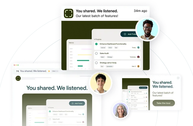 Omnichannel support illustration showing notification cards with user feedback